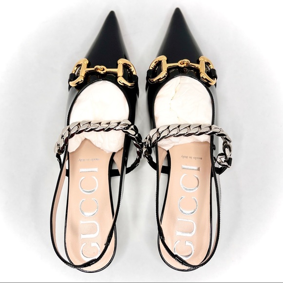 GUCCI Black Patent Leather Horsebit Chain Pumps Size 40 9.5 616596 Runway Shoe - Picture 3 of 16